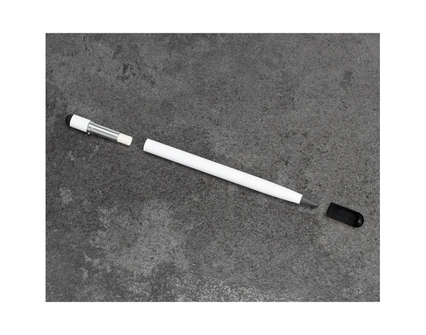 Wieczny ołówek Lakin biały z logo, stylus i gumka