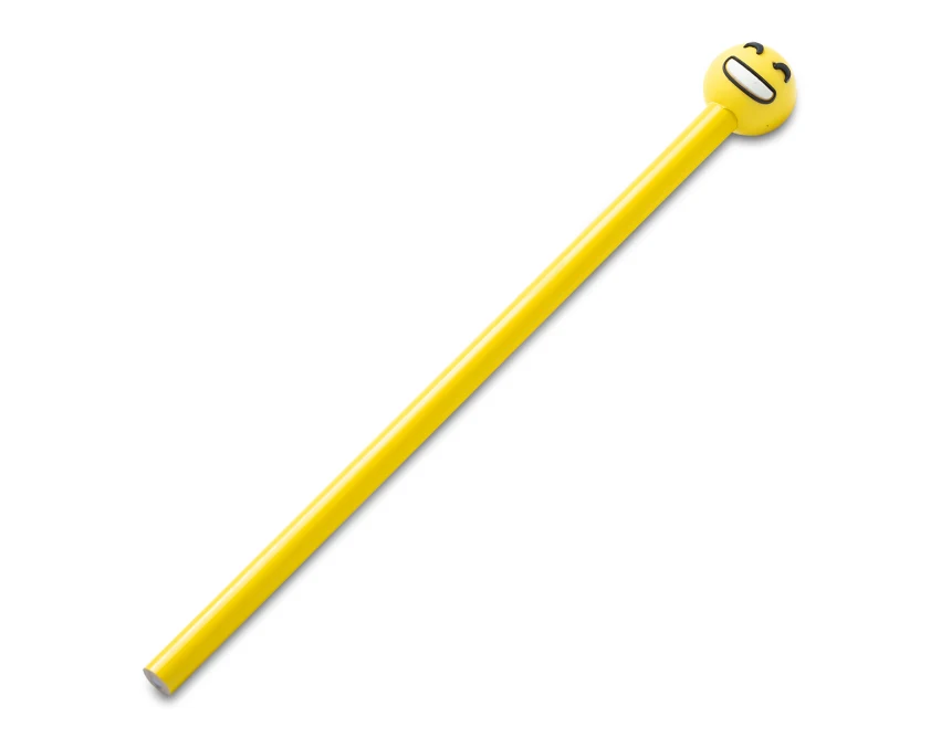 Żółty ołówek z buźką z drewna topolowego z logo