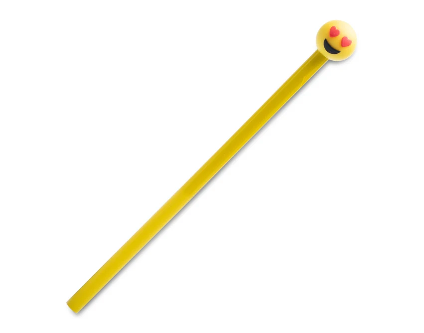 Ołówek Grin żółty z emotikonem serduszka i logo firmy