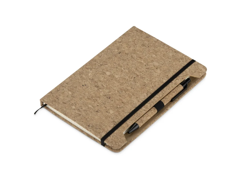 Notes korkowy SKRIP A5 z logo i długopisem, beżowy