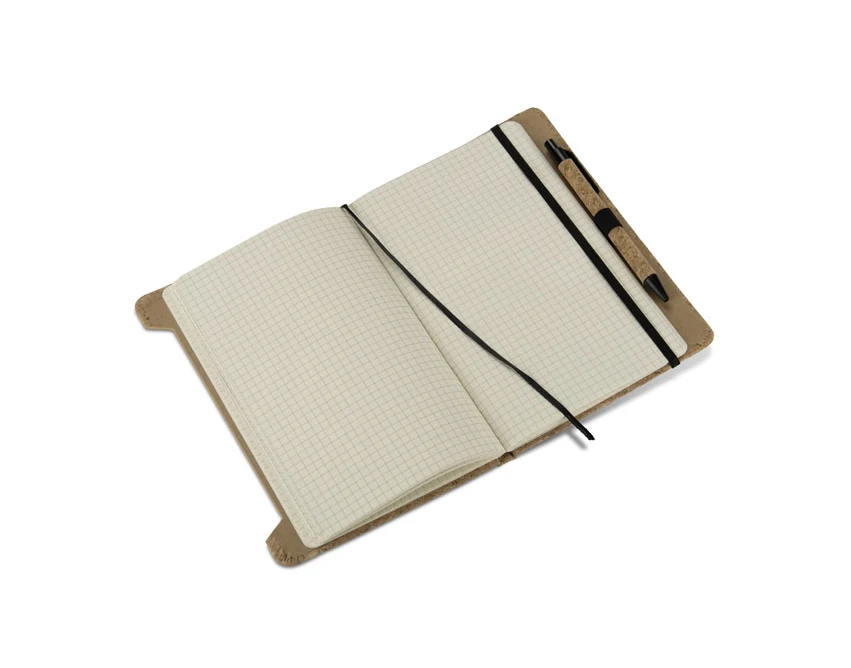 Notes korkowy SKRIP A5 z logo i długopisem, beżowy