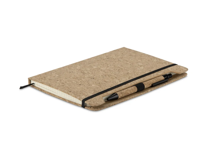 Notes korkowy SKRIP A5 z logo i długopisem, beżowy