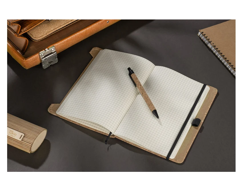 Notes korkowy SKRIP A5 z logo i długopisem, beżowy