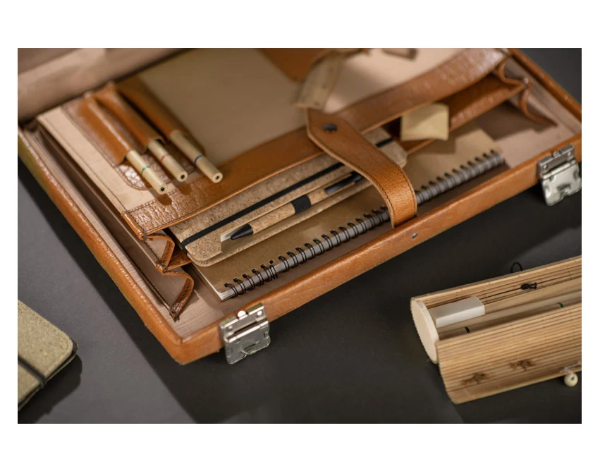 Notes korkowy SKRIP A5 z logo i długopisem, beżowy