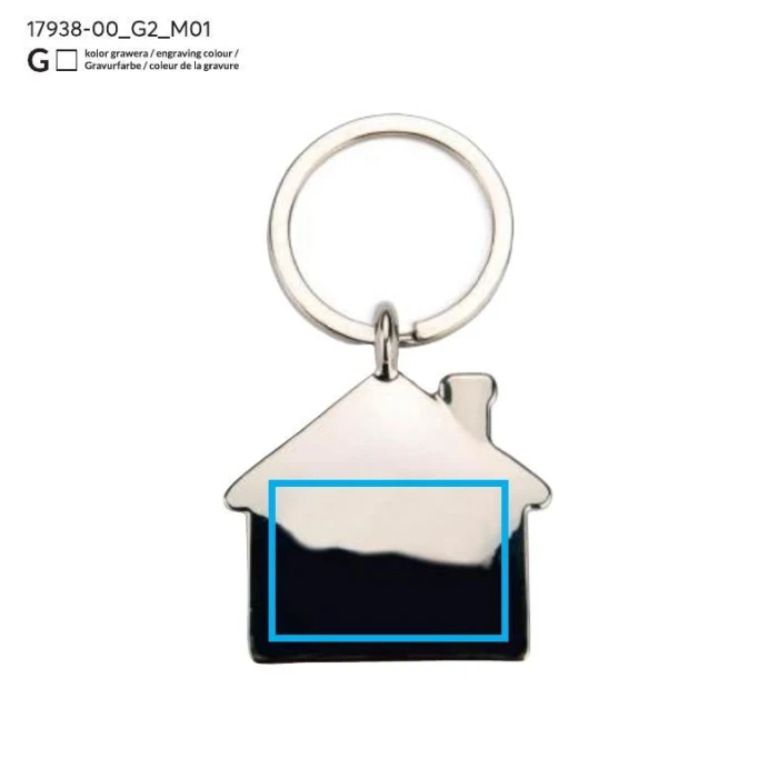 Schemat znakowania dla Grawerowanie laserowe - G2 na gadżecie: Srebrny brelok domek LEKSA – grawer z Twoim logo