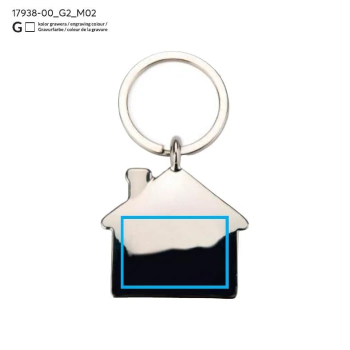 Schemat znakowania dla Grawerowanie laserowe - G2 na gadżecie: Srebrny brelok domek LEKSA – grawer z Twoim logo