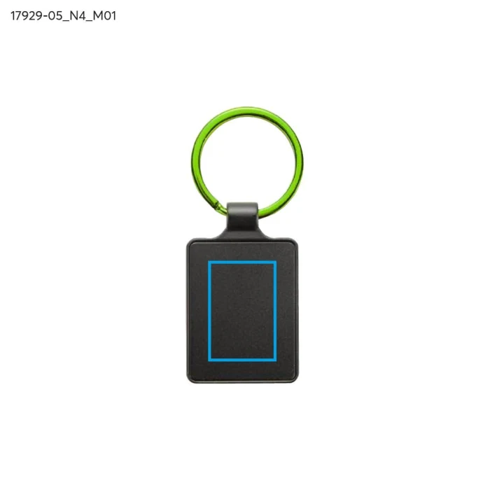 Schemat znakowania dla Tampondruk - N4 na gadżecie: Zielony brelok metalowy z grawerem logo dla firm