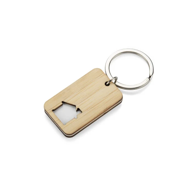 Brelok domek CARVE z bambusa – biały z logo firmy