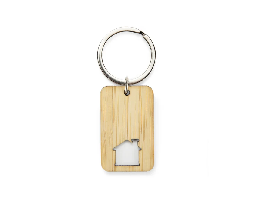 Brelok domek CARVE z bambusa – biały z logo firmy