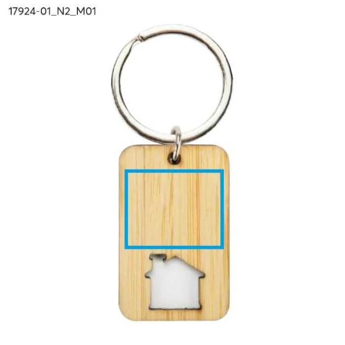 Schemat znakowania dla Tampondruk - N2 na gadżecie: Brelok domek CARVE z bambusa – biały z logo firmy