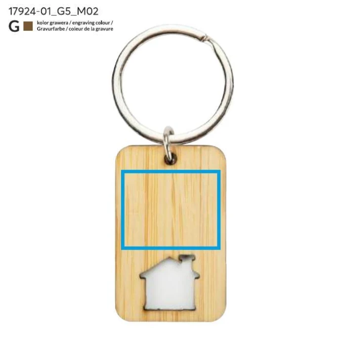 Schemat znakowania dla Grawerowanie laserowe - G5 na gadżecie: Brelok domek CARVE z bambusa – biały z logo firmy