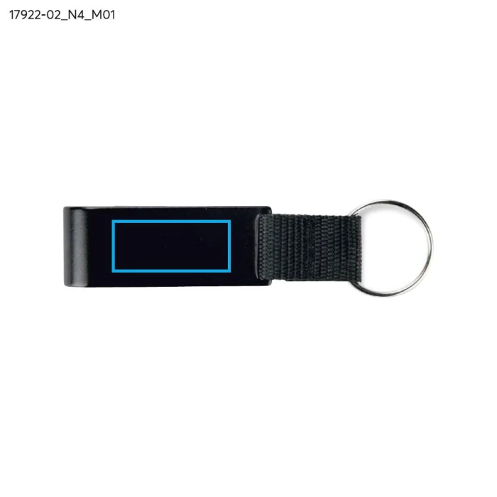 Schemat znakowania dla Tampondruk - N4 na gadżecie: Czarny metalowy brelok JOGO 3w1 z żetonem i otwieraczem