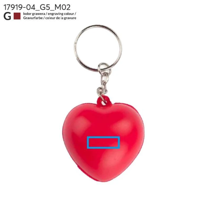 Schemat znakowania dla Grawerowanie laserowe - G5 na gadżecie: Czerwony brelok antystresowy serce z logo – poliuretan