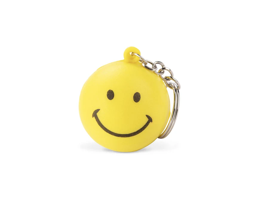 Brelok antystresowy SMILE żółty z logo – poliuretan, metal
