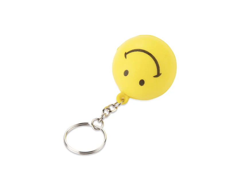 Brelok antystresowy SMILE żółty z logo – poliuretan, metal