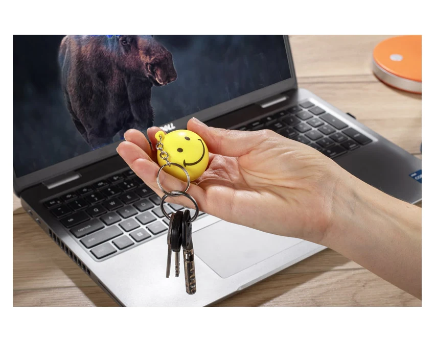 Brelok antystresowy SMILE żółty z logo – poliuretan, metal