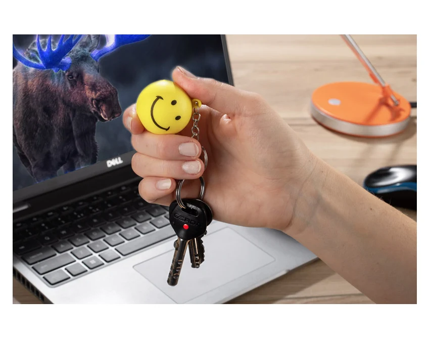 Brelok antystresowy SMILE żółty z logo – poliuretan, metal