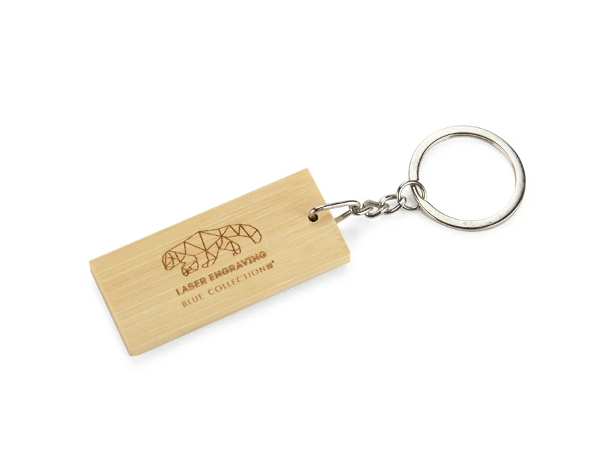 Brelok bambusowy ERO z czarnym polem i grawerem logo