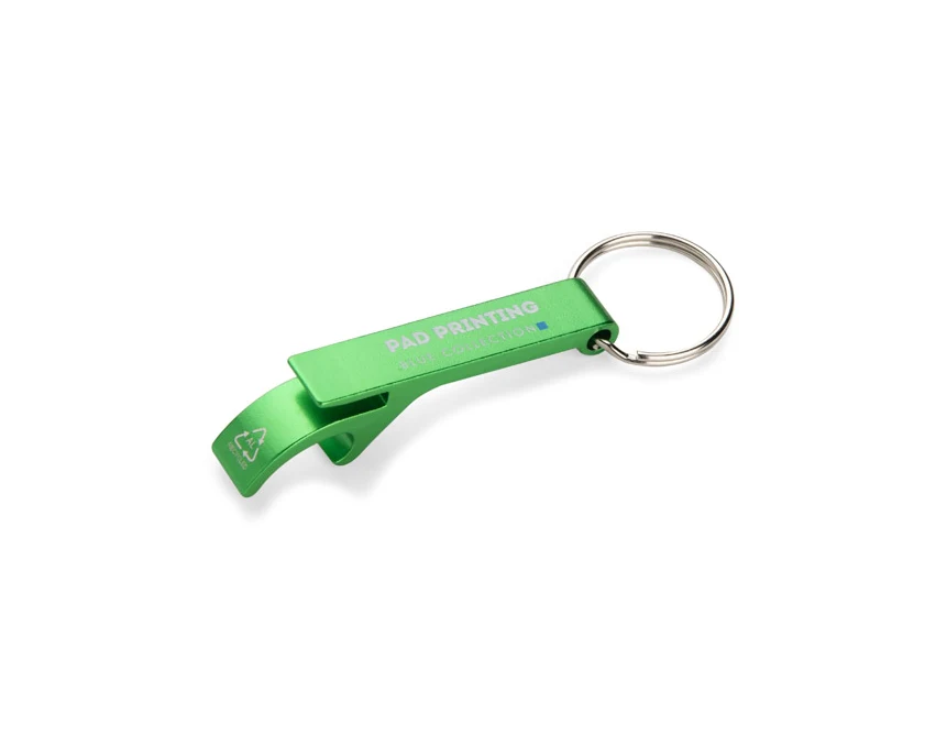 Zielony brelok rALI z otwieraczem z recyklingowanego aluminium