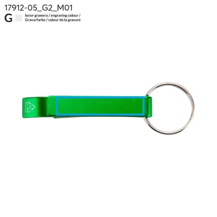 Schemat znakowania dla Grawerowanie laserowe - G2 na gadżecie: Zielony brelok rALI z otwieraczem z recyklingowanego aluminium