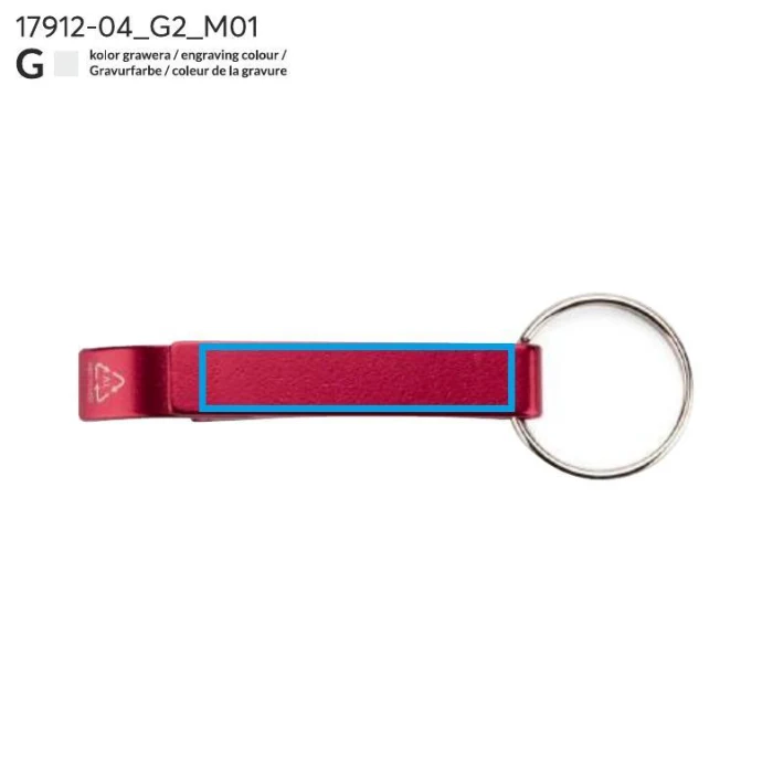 Schemat znakowania dla Grawerowanie laserowe - G2 na gadżecie: Czerwony brelok rALI z otwieraczem i logo – eko aluminium