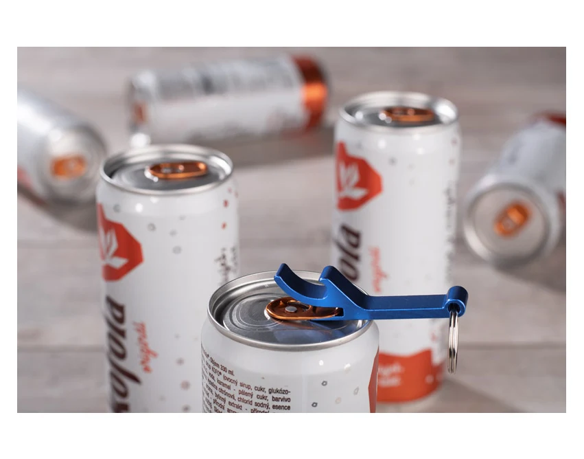 Niebieski brelok rALI z recyklingowanego aluminium i otwieraczem