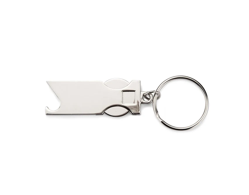 Srebrny metalowy brelok SPRITI z żetonem i otwieraczem