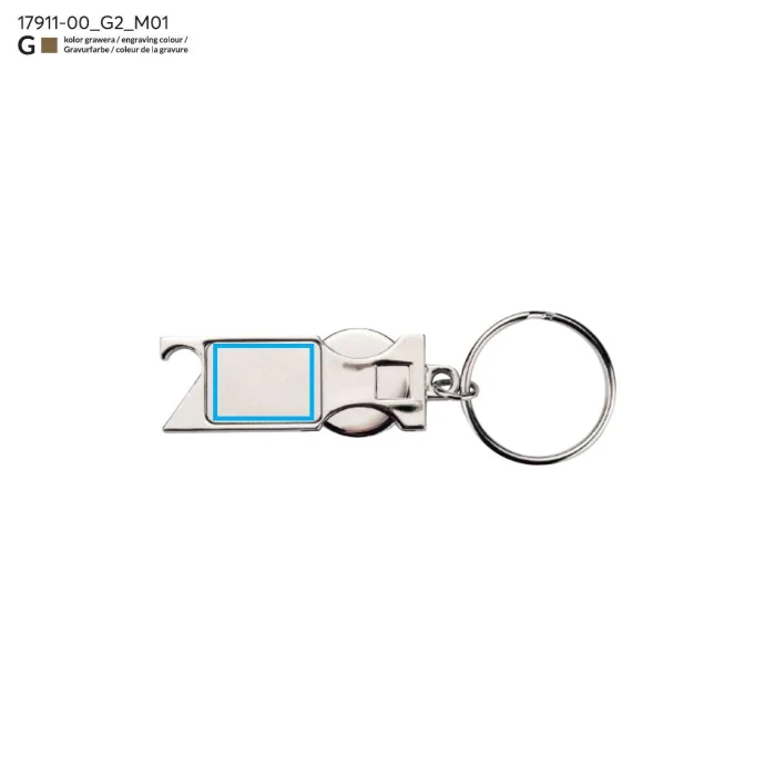 Schemat znakowania dla Grawerowanie laserowe - G2 na gadżecie: Srebrny metalowy brelok SPRITI z żetonem i otwieraczem