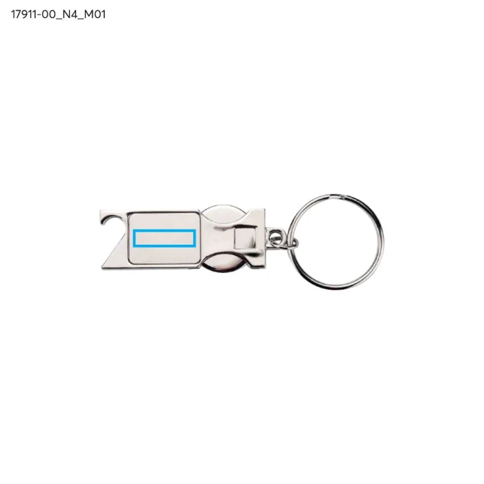 Schemat znakowania dla Tampondruk - N4 na gadżecie: Srebrny metalowy brelok SPRITI z żetonem i otwieraczem