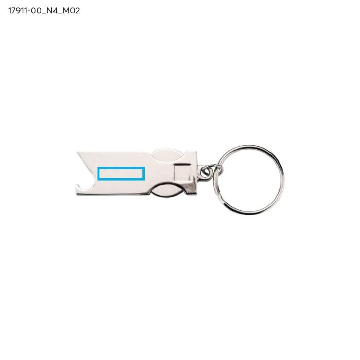 Schemat znakowania dla Tampondruk - N4 na gadżecie: Srebrny metalowy brelok SPRITI z żetonem i otwieraczem