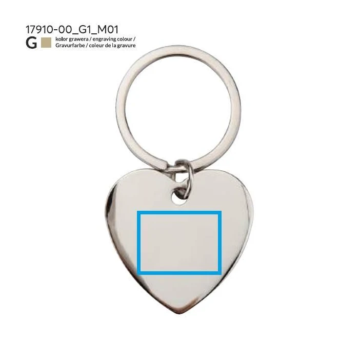 Schemat znakowania dla Grawerowanie laserowe - G2 na gadżecie: Srebrny brelok serce AMORO z logo firmy – metal, grawer