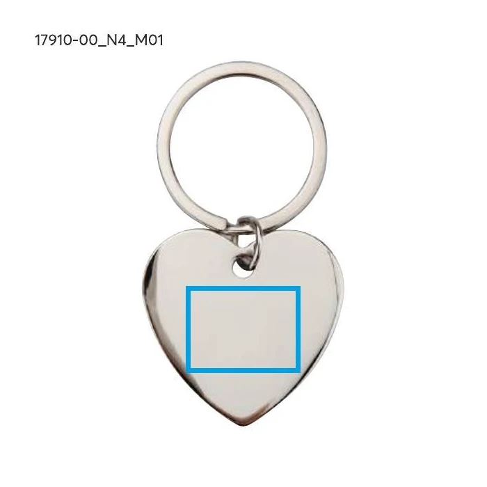 Schemat znakowania dla Tampondruk - N4 na gadżecie: Srebrny brelok serce AMORO z logo firmy – metal, grawer