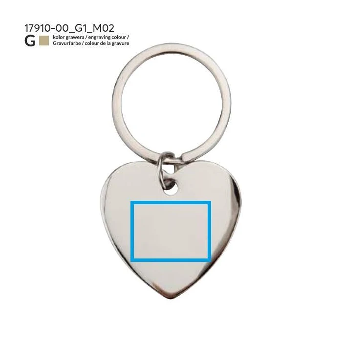 Schemat znakowania dla Grawerowanie laserowe - G2 na gadżecie: Srebrny brelok serce AMORO z logo firmy – metal, grawer