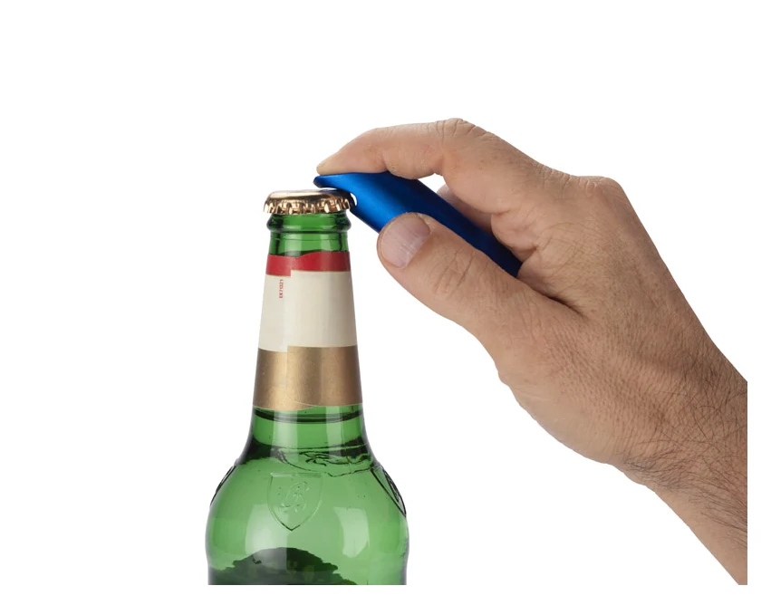 Niebieski brelok latarka otwieracz z logo – aluminium eco