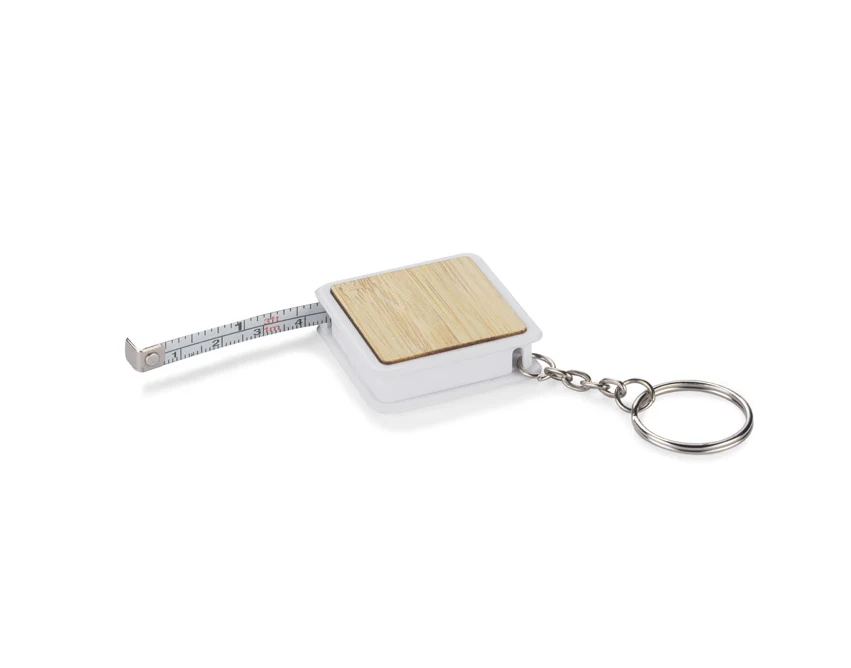 Bambusowy brelok miarka 1m DULO z logo – biały, ekologiczny