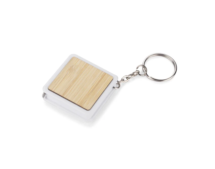 Bambusowy brelok miarka 1m DULO z logo – biały, ekologiczny