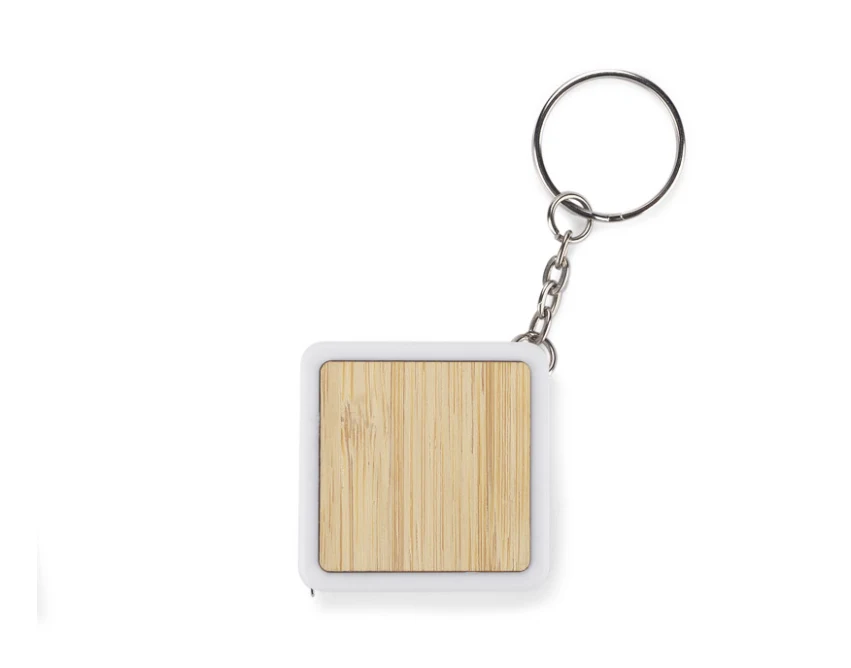 Bambusowy brelok miarka 1m DULO z logo – biały, ekologiczny