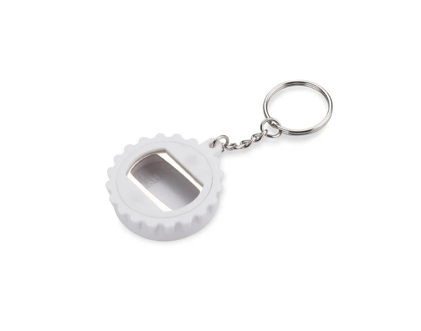 Biały brelok otwieracz KAPSI z logo – upominek firmowy