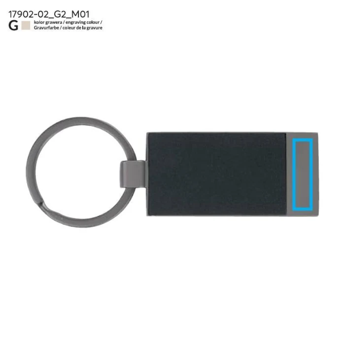 Schemat znakowania dla Grawerowanie laserowe - G2 na gadżecie: Brelok PORTE grafitowy metalowy z poliuretanem i logo
