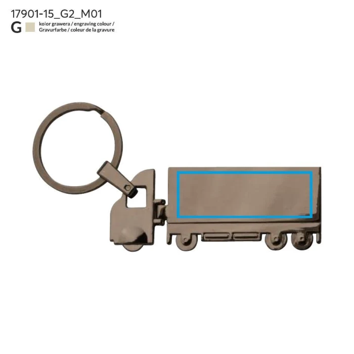 Schemat znakowania dla Grawerowanie laserowe - G2 na gadżecie: Grafitowy metalowy brelok TIR z grawerem logo – LORRY