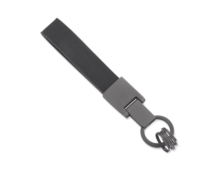 Brelok DERI czarny metalowo-skórzany z logo firmy