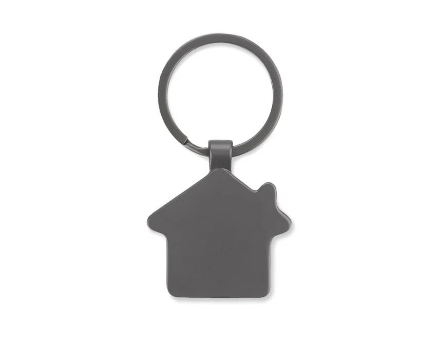 Czarny metalowy brelok domek Casado z grawerem logo