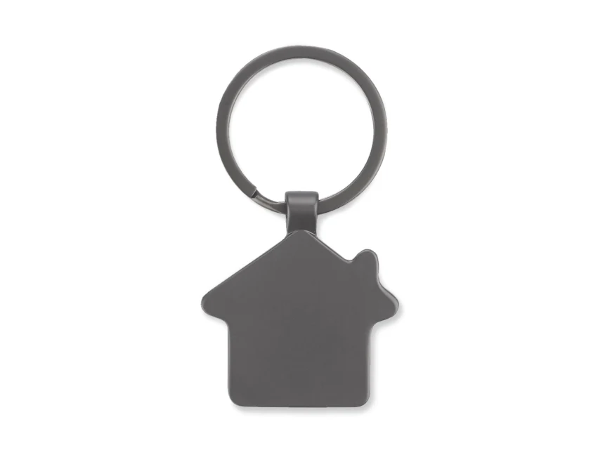 Czarny metalowy brelok domek Casado z grawerem logo