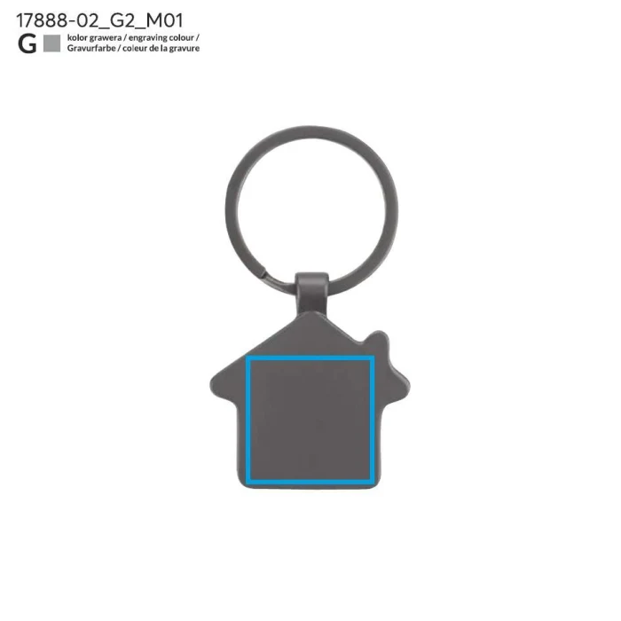 Schemat znakowania dla Grawerowanie laserowe - G2 na gadżecie: Czarny metalowy brelok domek Casado z grawerem logo