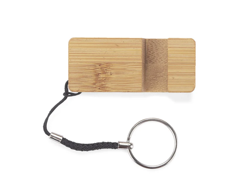 Bambusowy brelok stojak do telefonu PENDE brązowy z logo