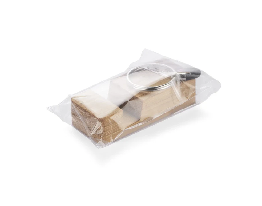 Bambusowy brelok stojak do telefonu PENDE brązowy z logo