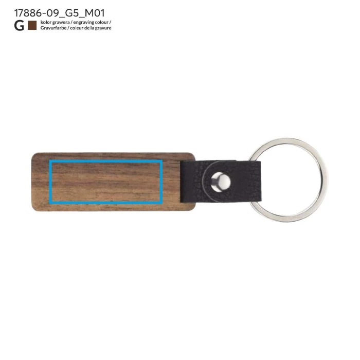 Schemat znakowania dla Grawerowanie laserowe - G5 na gadżecie: Brelok orzechowy z grawerem i czarnym paskiem biznesowy