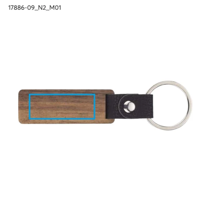 Schemat znakowania dla Tampondruk - N2 na gadżecie: Brelok orzechowy z grawerem i czarnym paskiem biznesowy