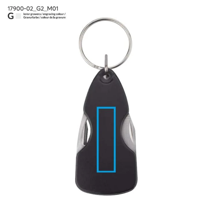 Schemat znakowania dla Grawerowanie laserowe - G2 na gadżecie: Czarny brelok ATERO z otwieraczem, nożykiem i śrubokrętami