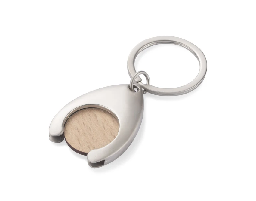 Srebrny brelok FURNI z drewnianym żetonem do wózka